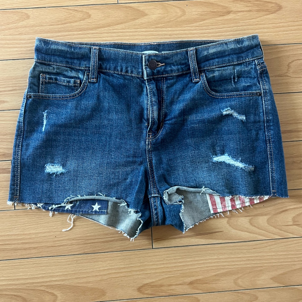 OLD NAVY Shorts Denim Women's Size 6 Blue American Flag Midrise Distressed